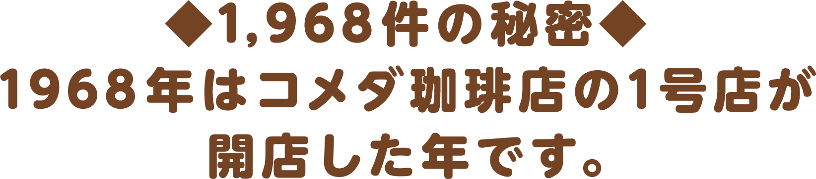◆1,968件の秘密◆1968年はコメダ珈琲店の1号店が開店した年です。